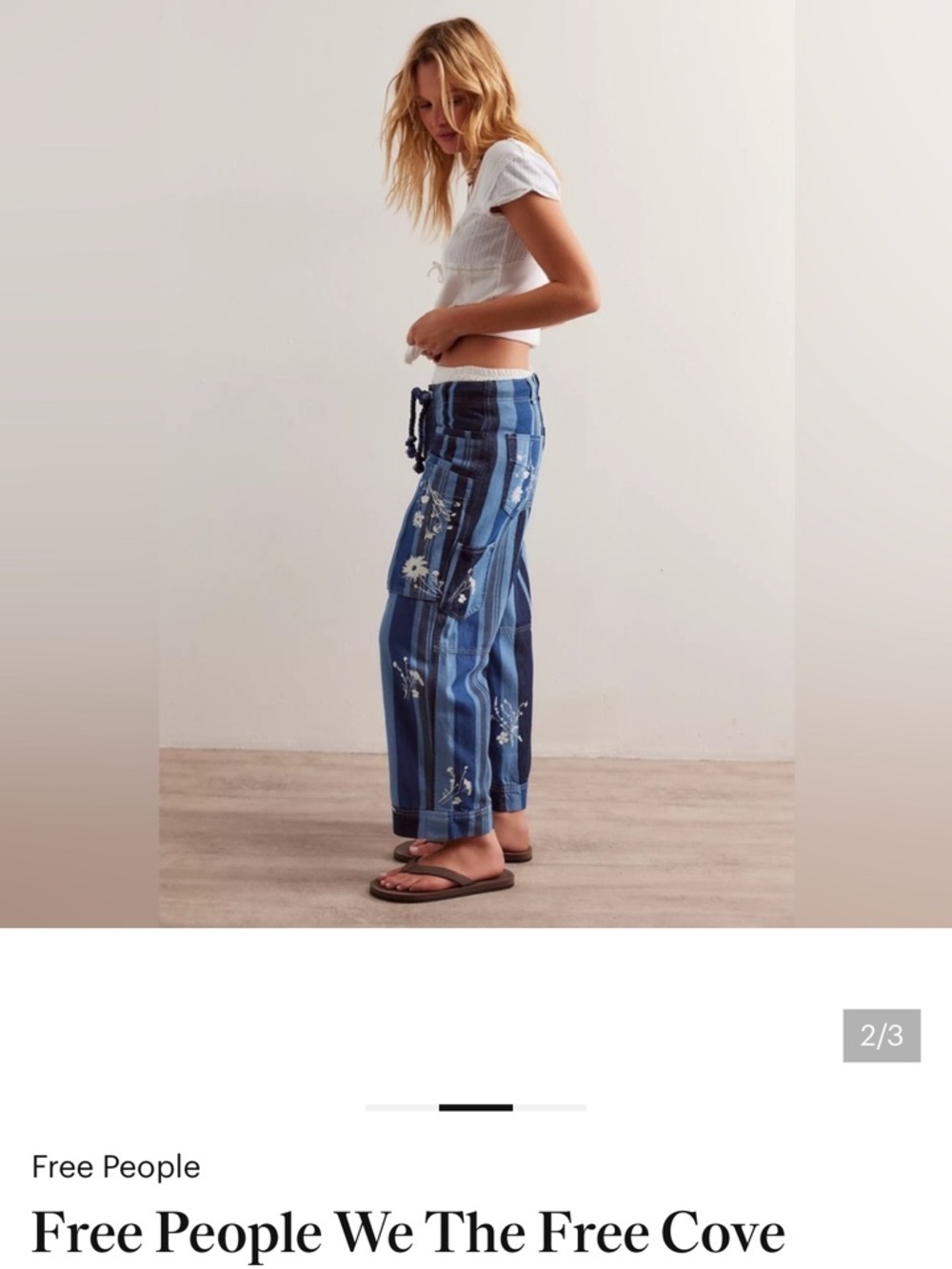 NEW Free People We The Free Cove Crop Pull On Stripe Floral Print Denim Jeans XS - Picture 3 of 14